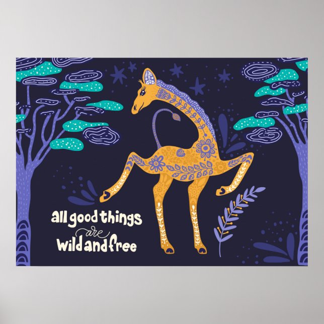 Póster Magical Giraffe Folk Art (Frente)
