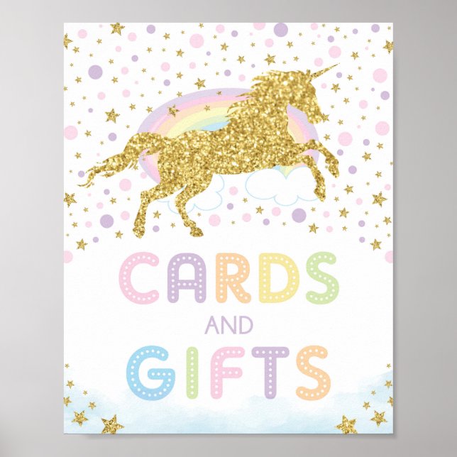 Póster Magical Gold Unicorn/Tarjetas y regalos Fiesta de  (Frente)