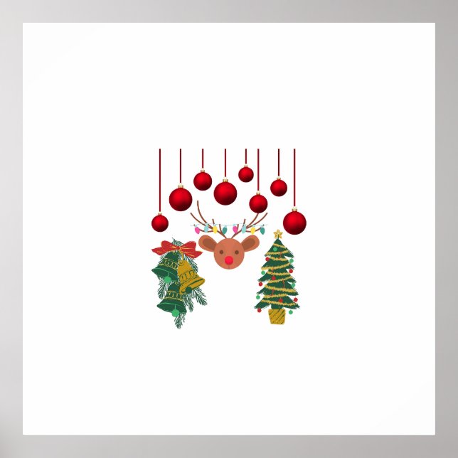 Póster Magical Reindeer Bells and Christmas Tree Design  (Frente)