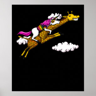 Póster Magical Unicornio montando jirafa divertidos anima