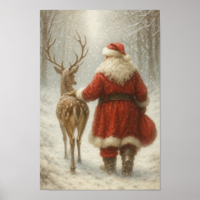 Póster Magical Winter Santa & Reindeer Walk Poster Paper  (Frente)