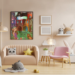 Póster Magical Woodland Fairy 1er cumpleaños Poster de bi