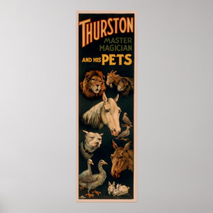 Póster Magiciciano maestro de Thurston y sus mascotas