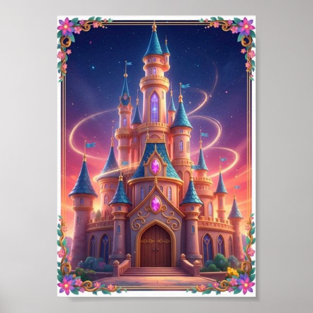 Póster mágico del castillo del arcoíris caprichoso (Frente)