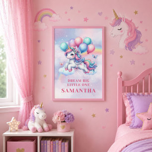 Póster Mágico Día Unicornio Rosa Purpura Brillante