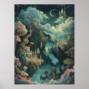 Póster mágico paisaje de fantasía mágico huella de mister