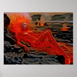 Póster "Magma durmiente" - Retrato de mujer volcánica