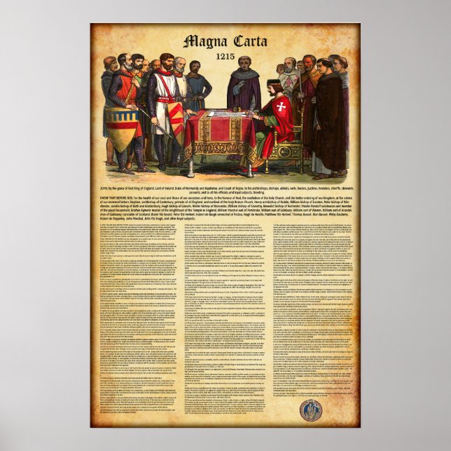 Póster MAGNA CARTA 1215 - Texto en inglés (Frente)