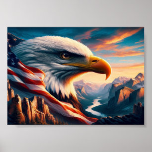 Póster Magnífica Águila Combinada Con Bandera Americana 5
