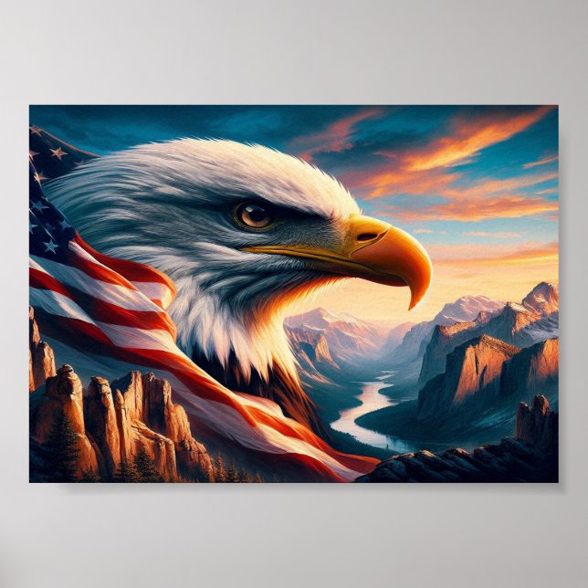Póster Magnífica Águila Combinada Con Bandera Americana 5 (Frente)