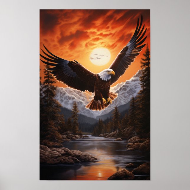 Póster Magnífica avalancha de águila sobre la corriente - (Frente)