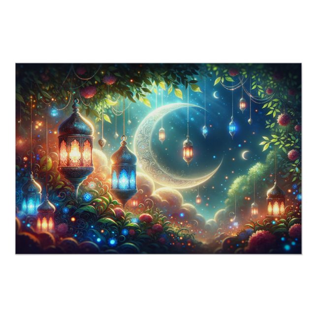 Póster Magnífica luna de Ramadán y faroles (Anverso)