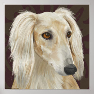 Póster Magnífica luz para el perro Saluki en fondo marrón