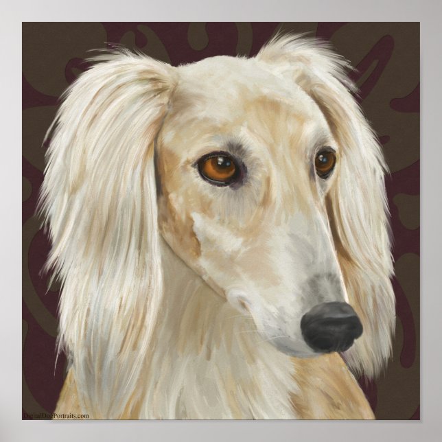 Póster Magnífica luz para el perro Saluki en fondo marrón (Frente)
