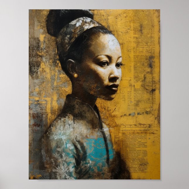 Póster Magnífica mujer mezcla pintura de medios (Frente)