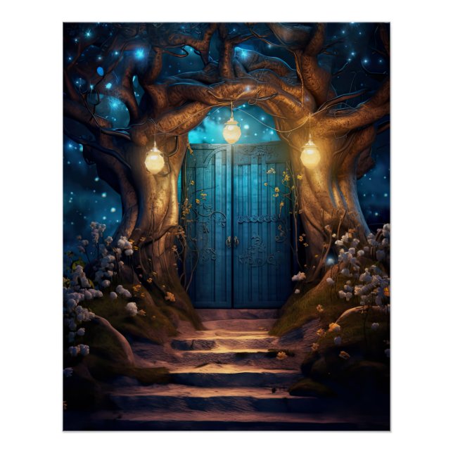 Póster Magnífica puerta antigua de fantasía forestal enca (Anverso)