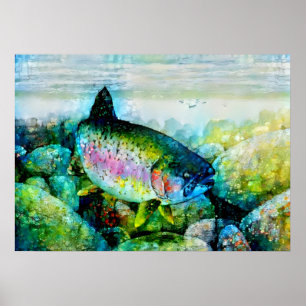 Póster Magnífica trucha arcoiris en Poster de colores bri