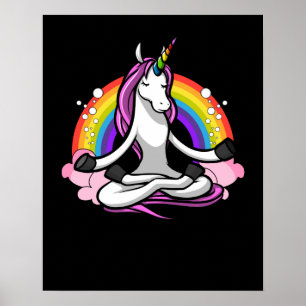 Póster Magnífica Unicornio Yoga Zen Meditación Arcoiris