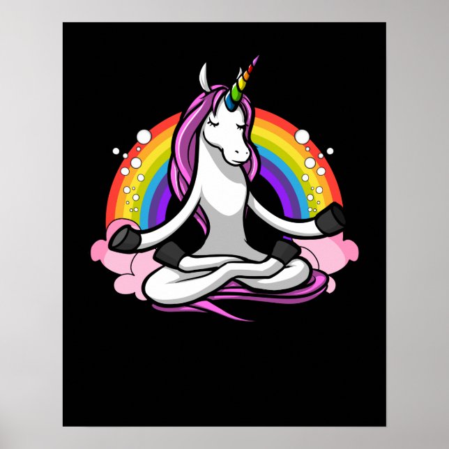 Póster Magnífica Unicornio Yoga Zen Meditación Arcoiris (Frente)