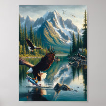 Magnífico águila capturando peces al amanecer 5x7