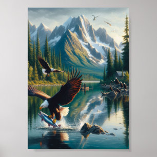 Póster Magnífico águila capturando peces al amanecer 5x7