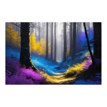 Magnífico bosque misterioso amarillo azul y morado