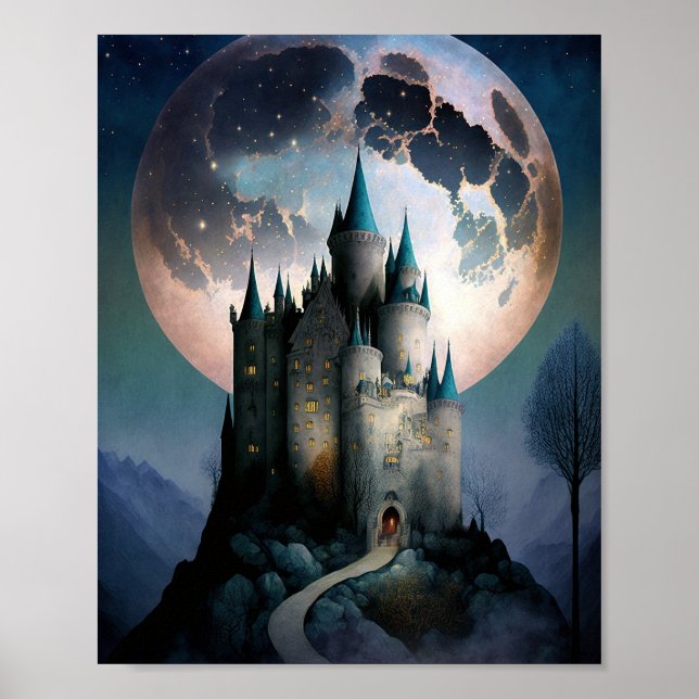 Póster Magnífico Castillo de Fantasía Luna llena (Frente)