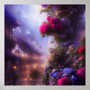 Póster Magnífico Paisaje Jardín Con Mansión