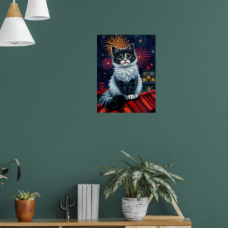 Póster Magnífico Poster de gatitos de medianoche - Fluffy