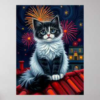 Póster Magnífico Poster de gatitos de medianoche - Fluffy