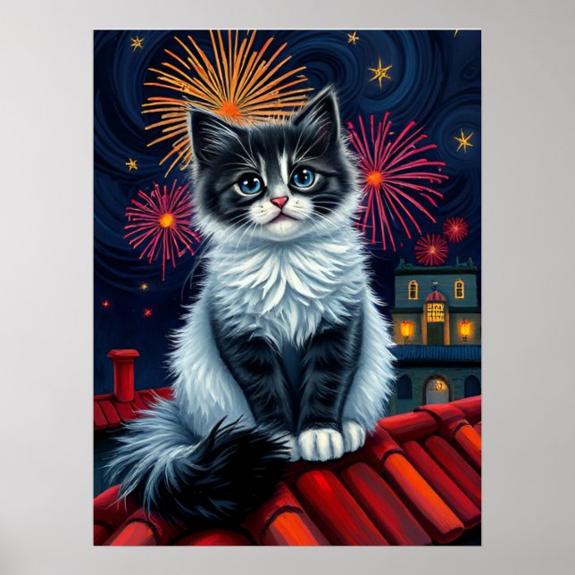 Póster Magnífico Poster de gatitos de medianoche - Fluffy (Frente)
