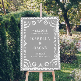 Póster Magnífico signo de bienvenida del Boda Papel gris 