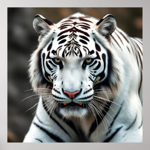 Póster Magnífico Tigre Blanco en la Naturaleza