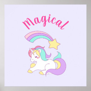 Póster Magnífico unicornio con estrella de tiro arco iris