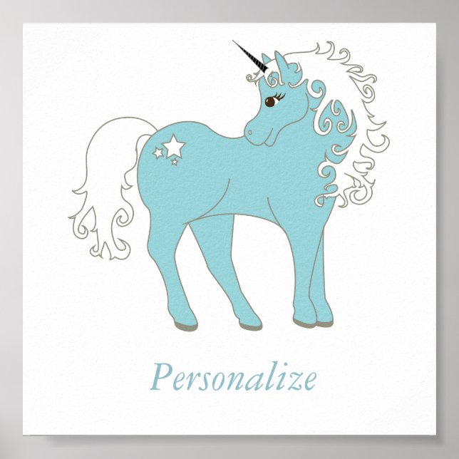 Póster Magnífico unicornio y adorable con estrella (Frente)