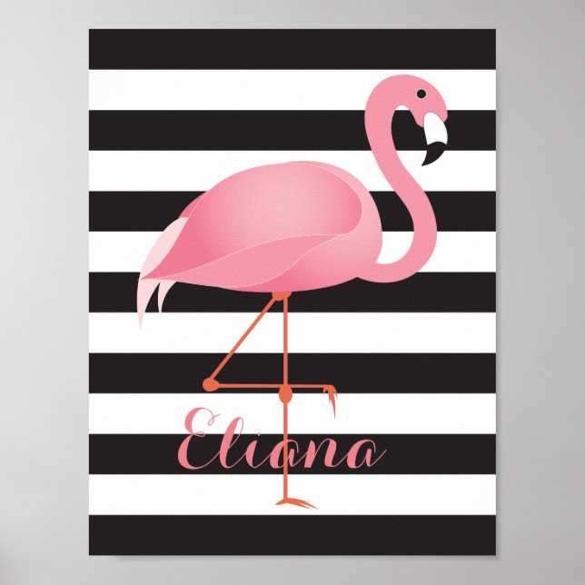 Póster Magnífico y elegante poster flamingo con nombre (Frente)
