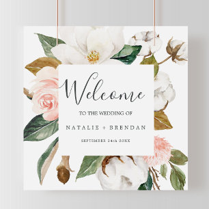 Póster Magnolia elegante   Boda de bienvenida blanco y Ru