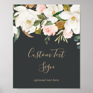 Póster Magnolia Elegante   Letrero Personalizado en Blanc