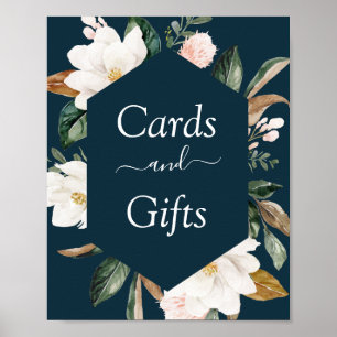 Póster magnolia floral navy wedding cards & gifts sign