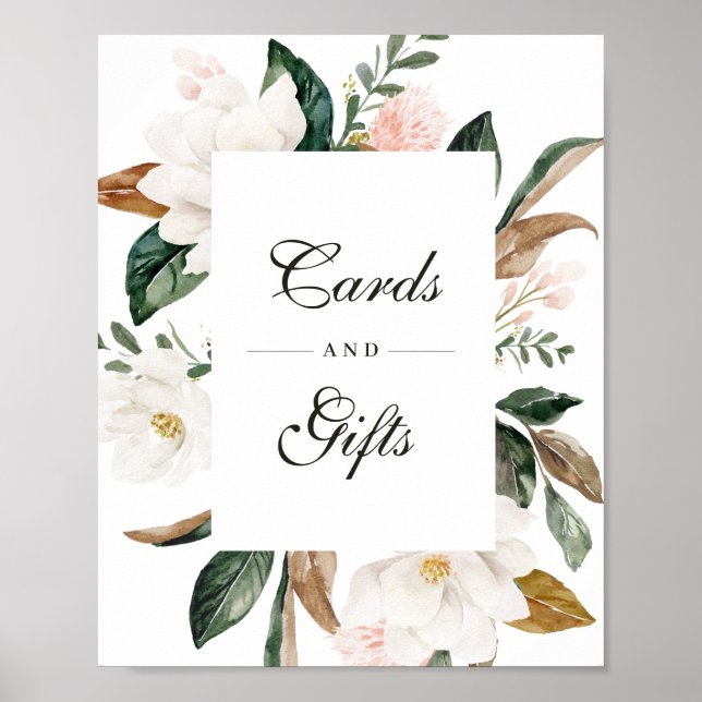 Póster Magnolia floral wedding Cards & Gifts sign (Frente)