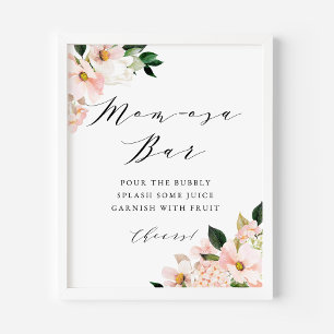 Póster Magnolia rosa e hidrangea Baby Shower Momosa Bar