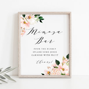 Póster Magnolia rosa e hidrangea ducha de novia Mimosa Ba
