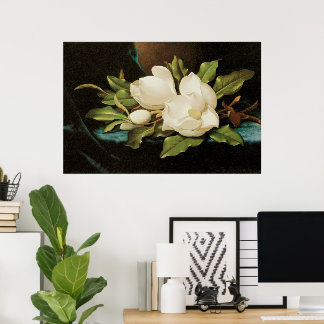 Póster Magnolias gigantes sobre una tela de terciopelo az