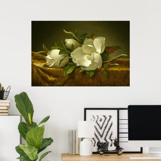 Póster Magnolias on Gold Velvet Cloth by MJ Heade