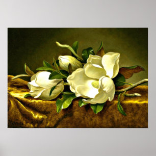 Póster Magnolias sobre tela de terciopelo dorado, pintura