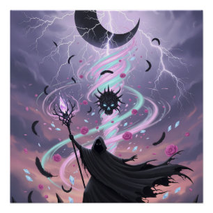 Póster Mago Arcano Pastel Goth con Bastón de Cristal