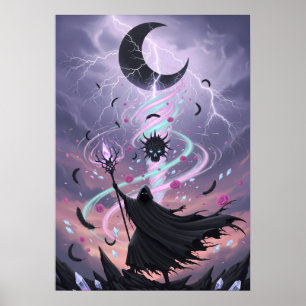 Póster Mago Arcano Pastel Goth con Bastón de Cristal