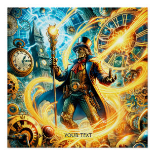 Póster Mago del Tiempo de Fantasía Cute Steampunk