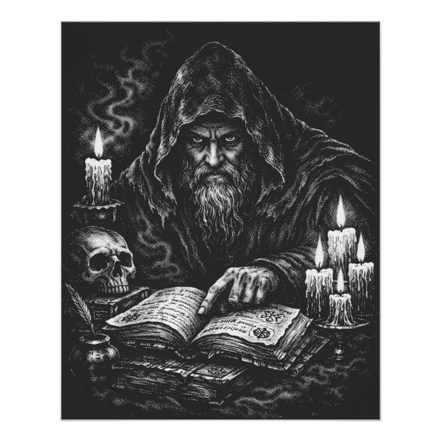 Póster Mago estudiando el grimorio — por BurnsInHell (Anverso)