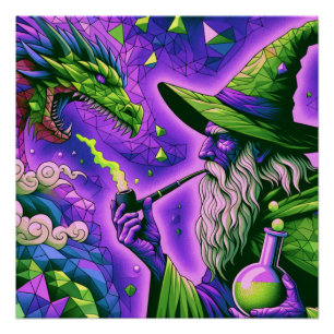 Póster Mago mágico Dragon Fantasy Art